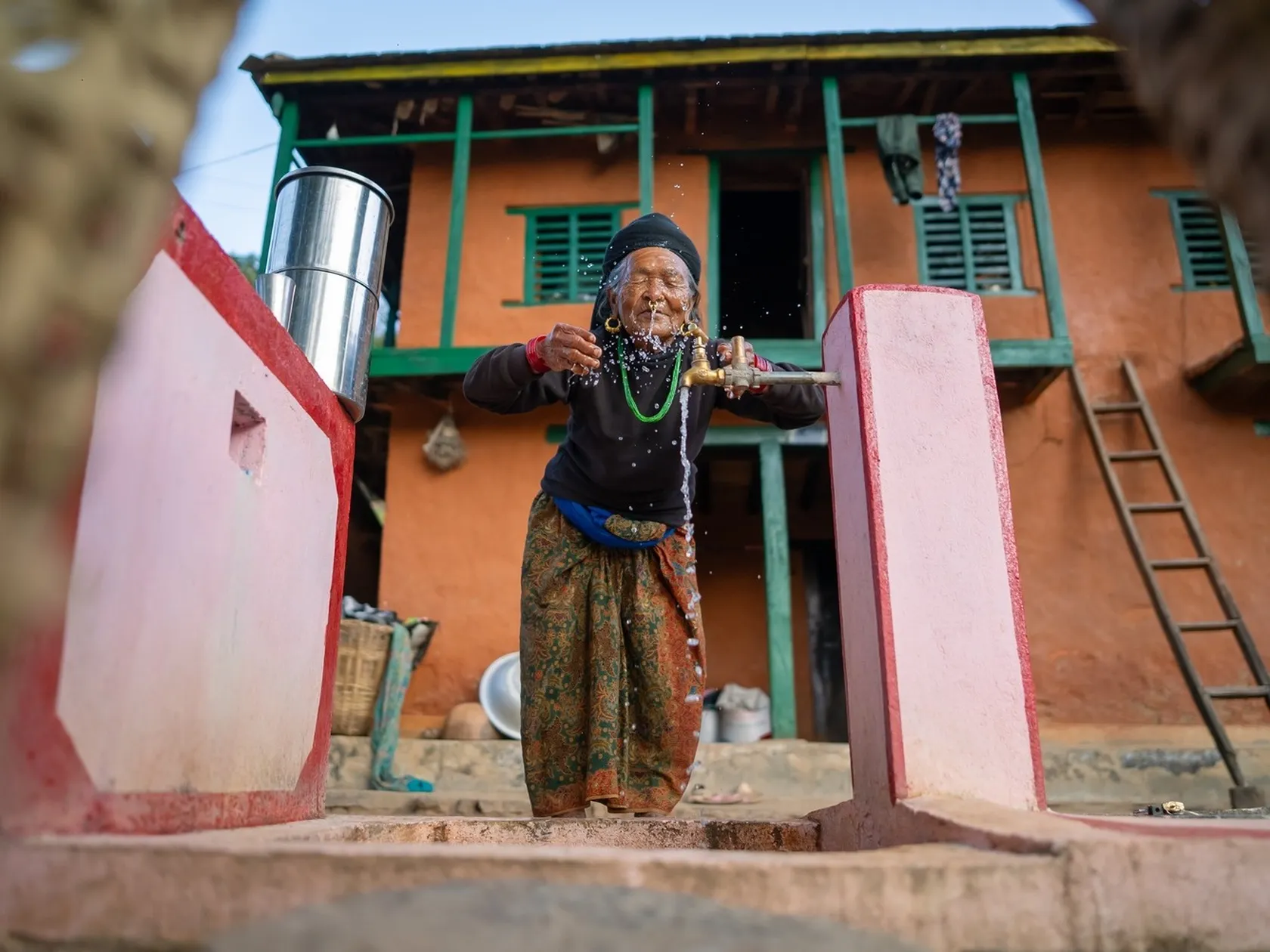 Woman washing face