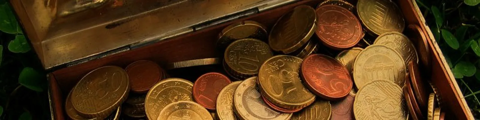 Coins in a box.