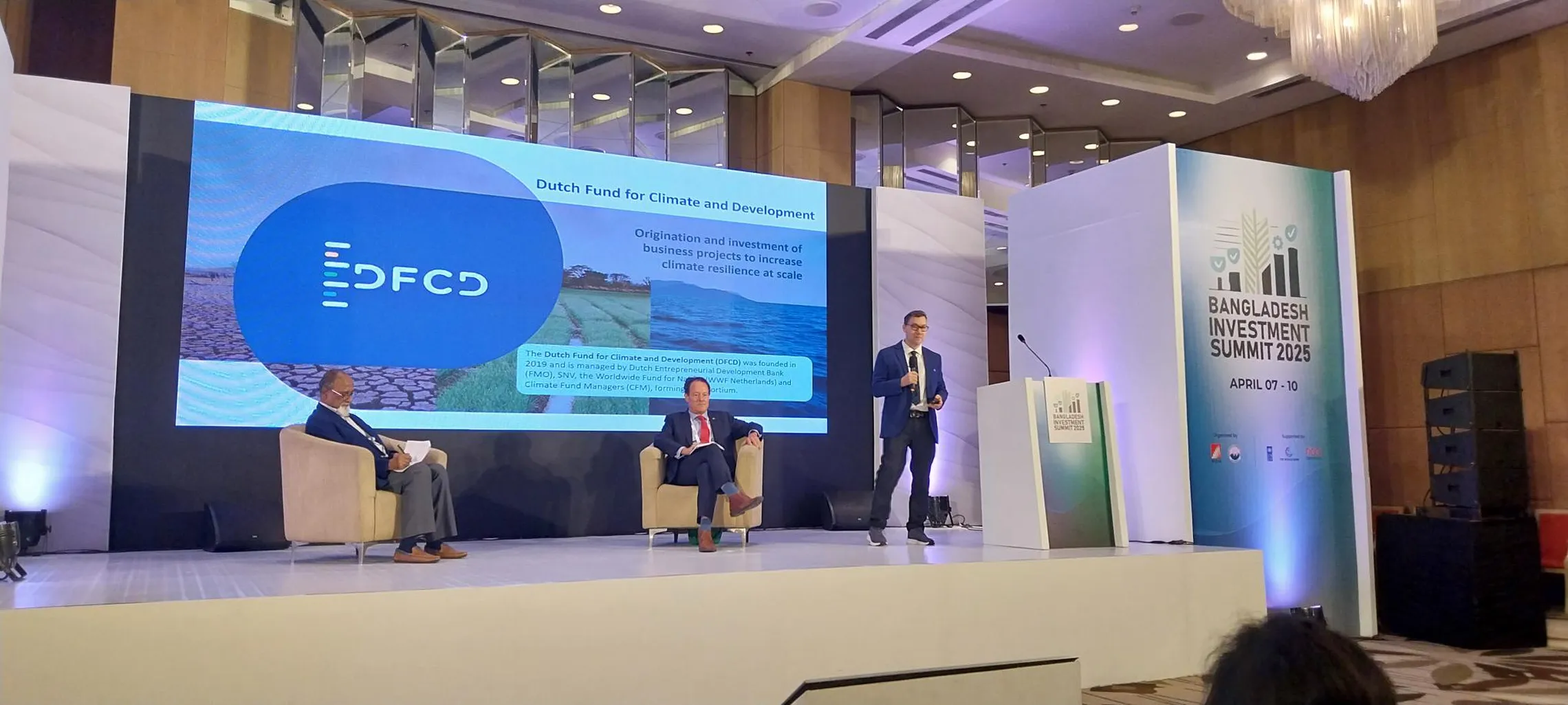 Alex Downs presenting DFCD at Bangladesh Investment Summit