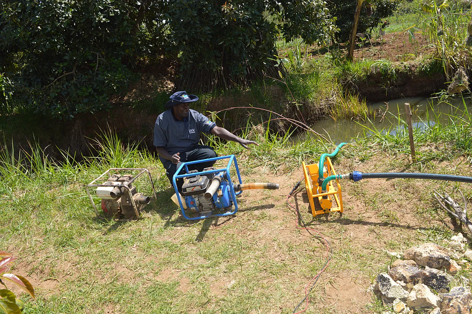 Man using solar water irrigation