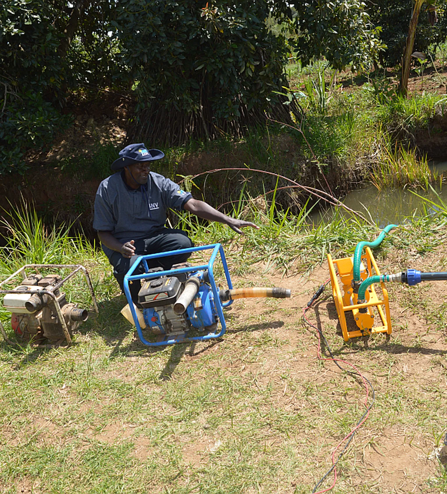 Man using solar water irrigation 