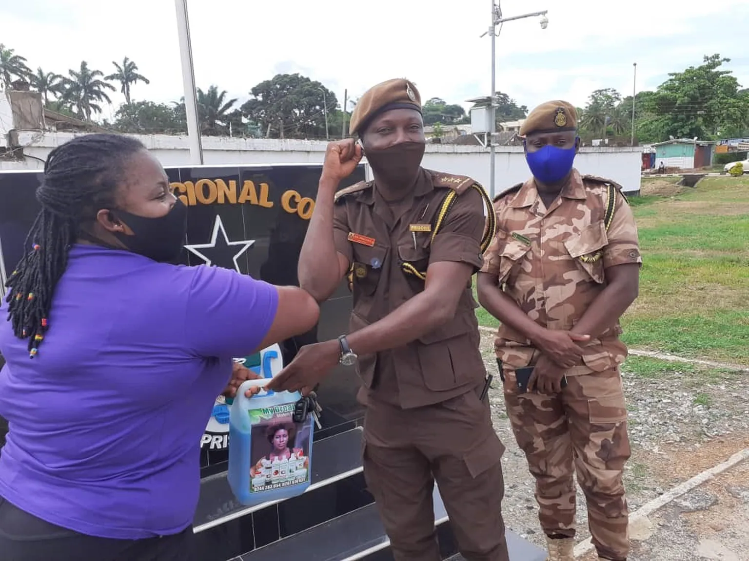 Rosaline making donations to the Fire Service in the Western region of Ghana