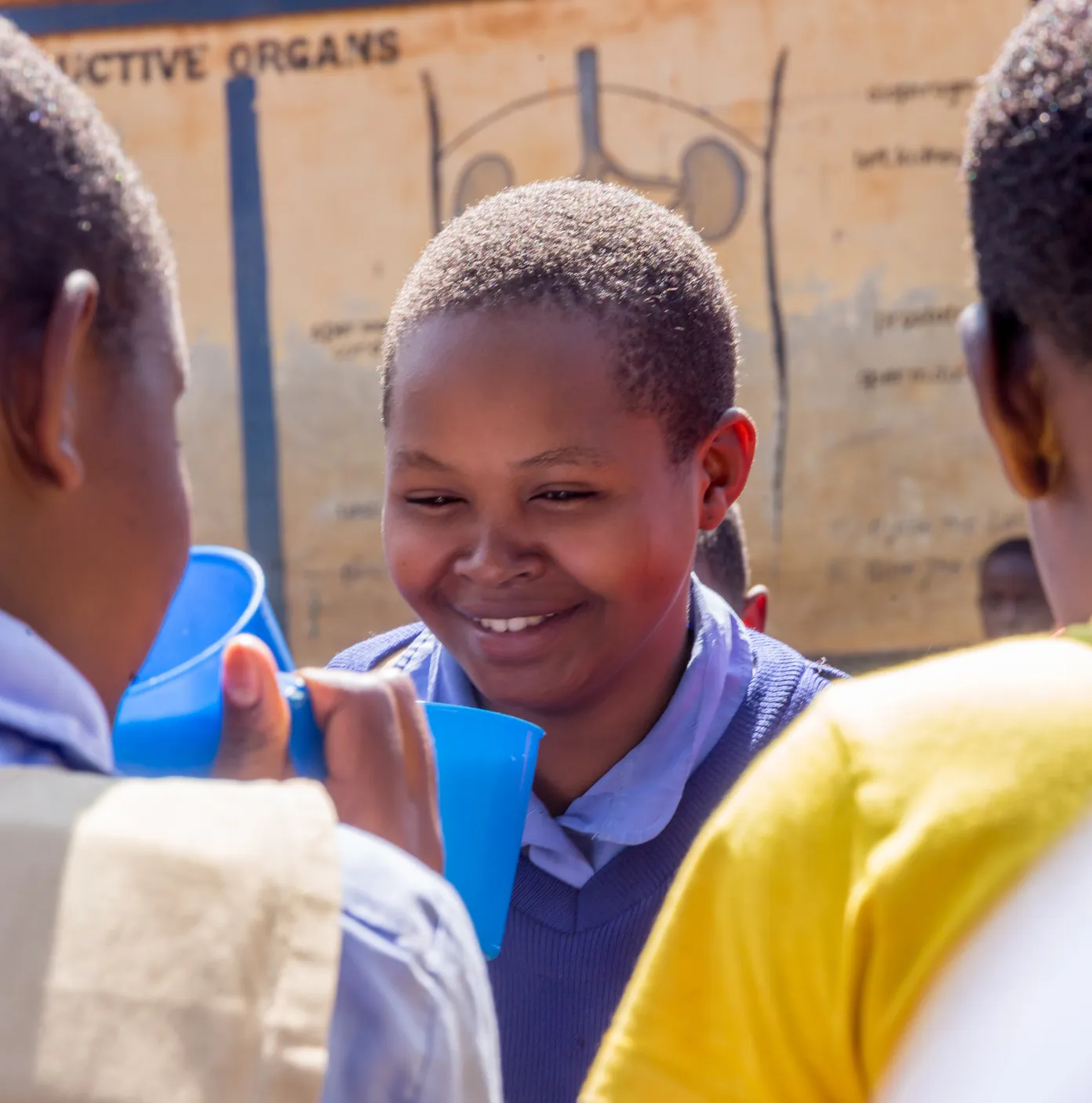 School children drinking milk
