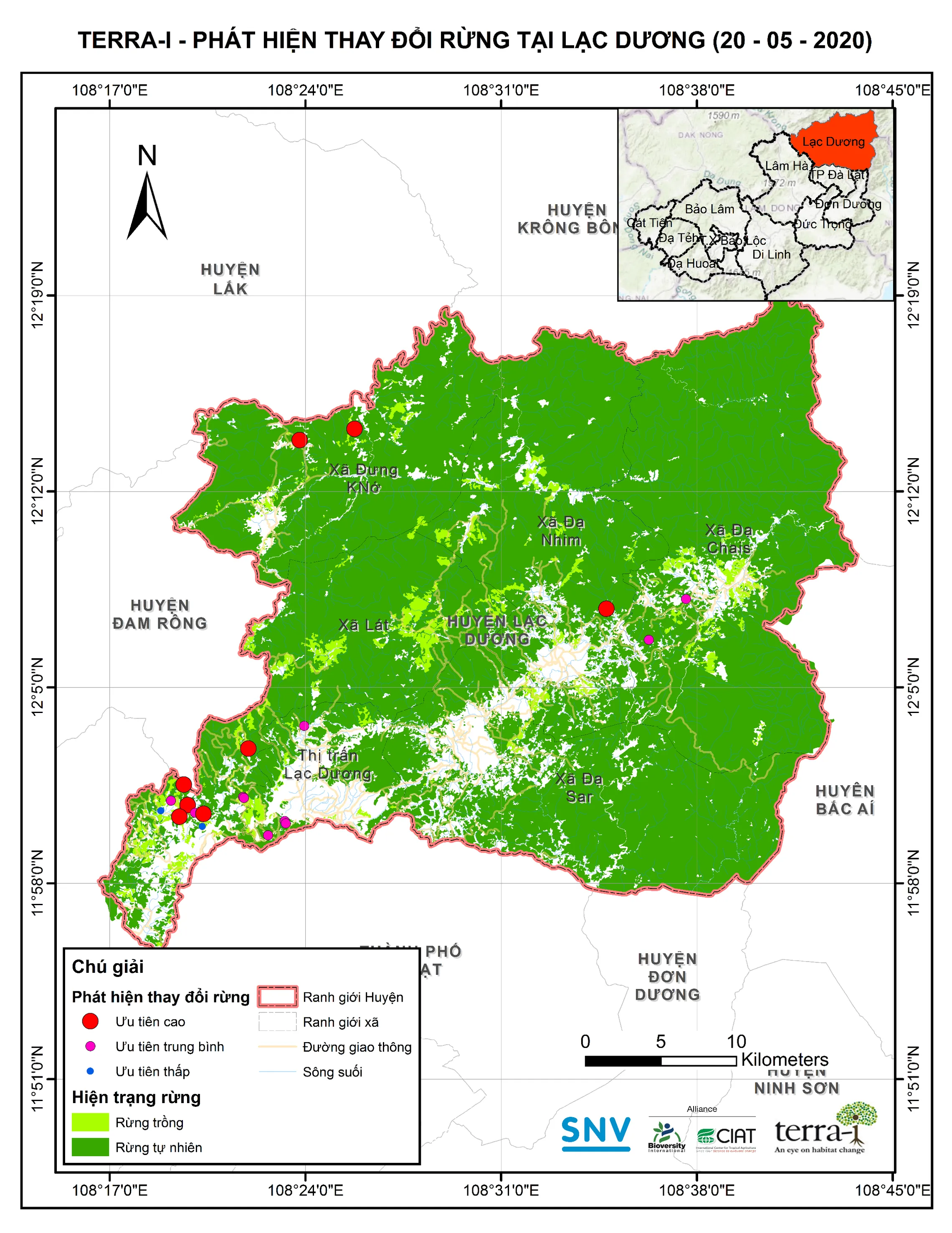 Map of change detections for Lac Duong district