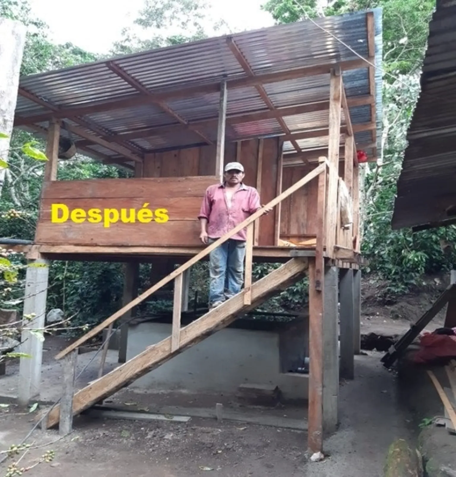 Before-and-after picture of the coffee wet mill owned by farmer Juan Carlos Paz 