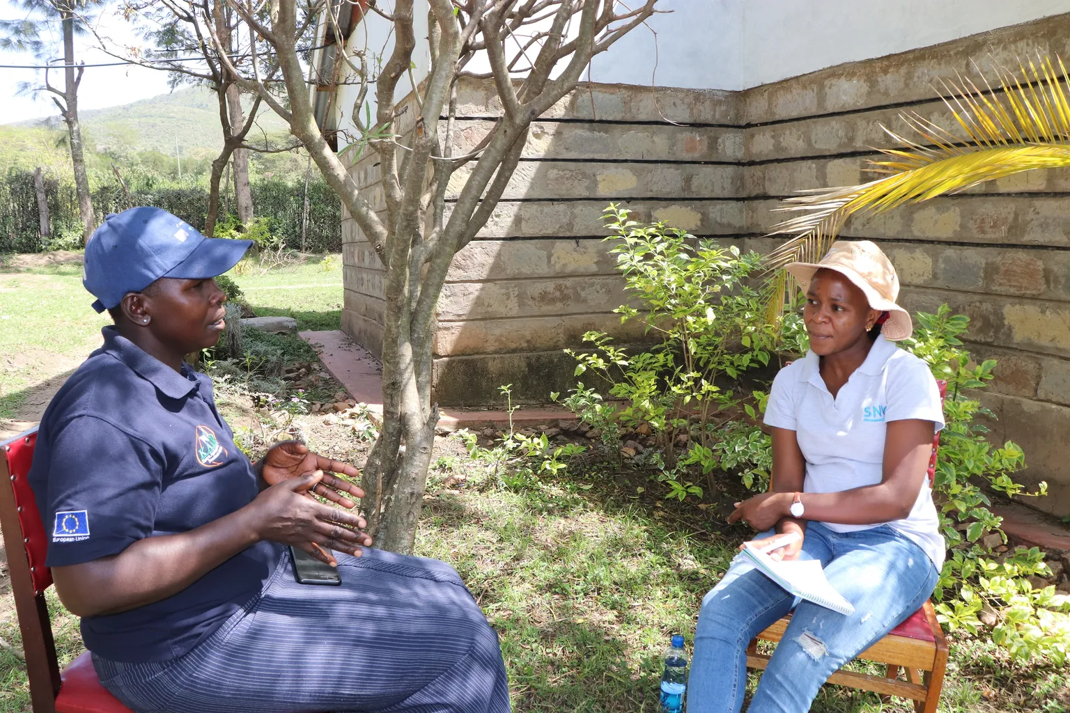 A photo of Elizabeth Masas being interviewed by SNV's Communication Officer Bibiana