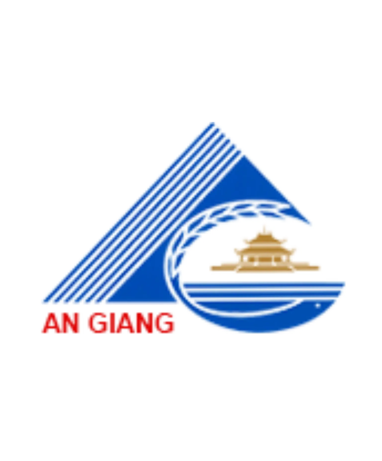 Logo featuring a stylized blue triangle and curve with a golden pagoda inside. The text "An Giang" is in red below.