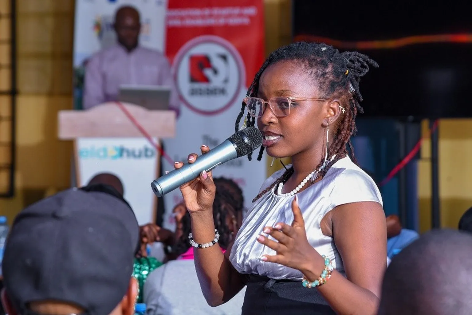 Ms. Kimberly, a tech innovator from Uasin Gishu, sharing her recommendations for more inclusive policies within the tech industry.