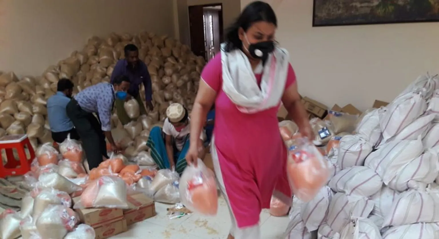Preparation of emergency food and hygiene packs