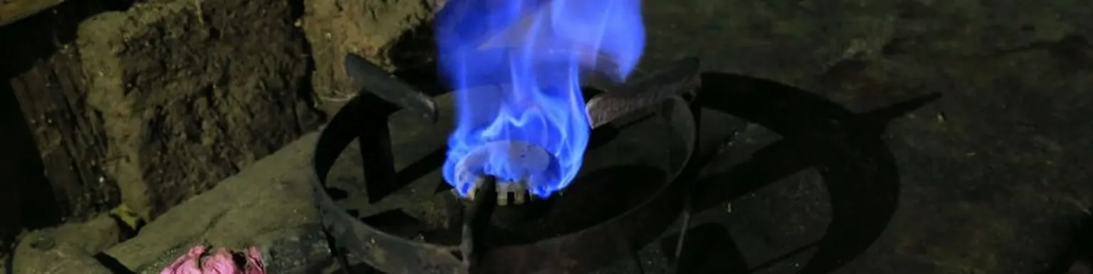 Biogas stove burning.