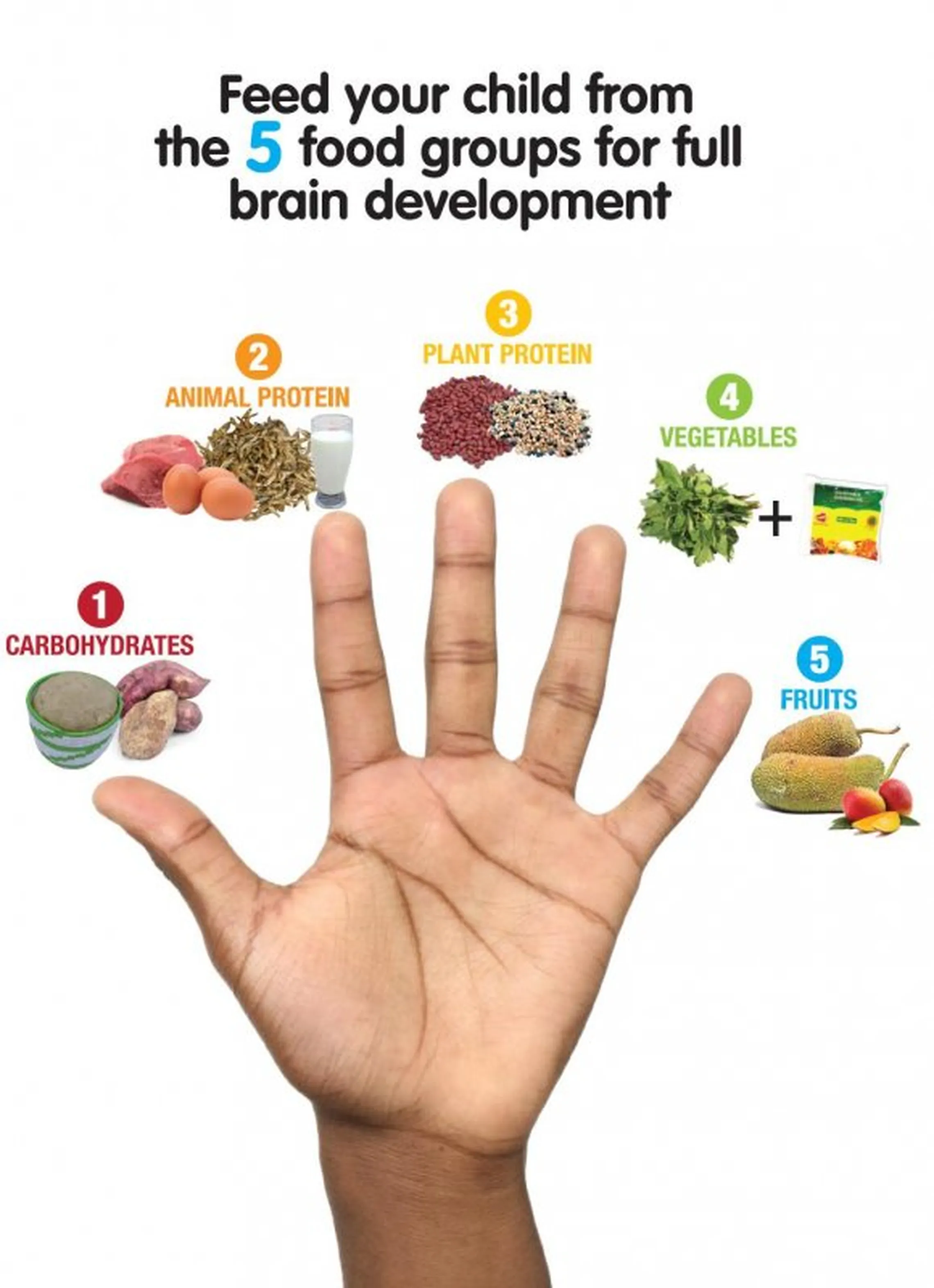 Five fingers poster being used to promote dietary diversity