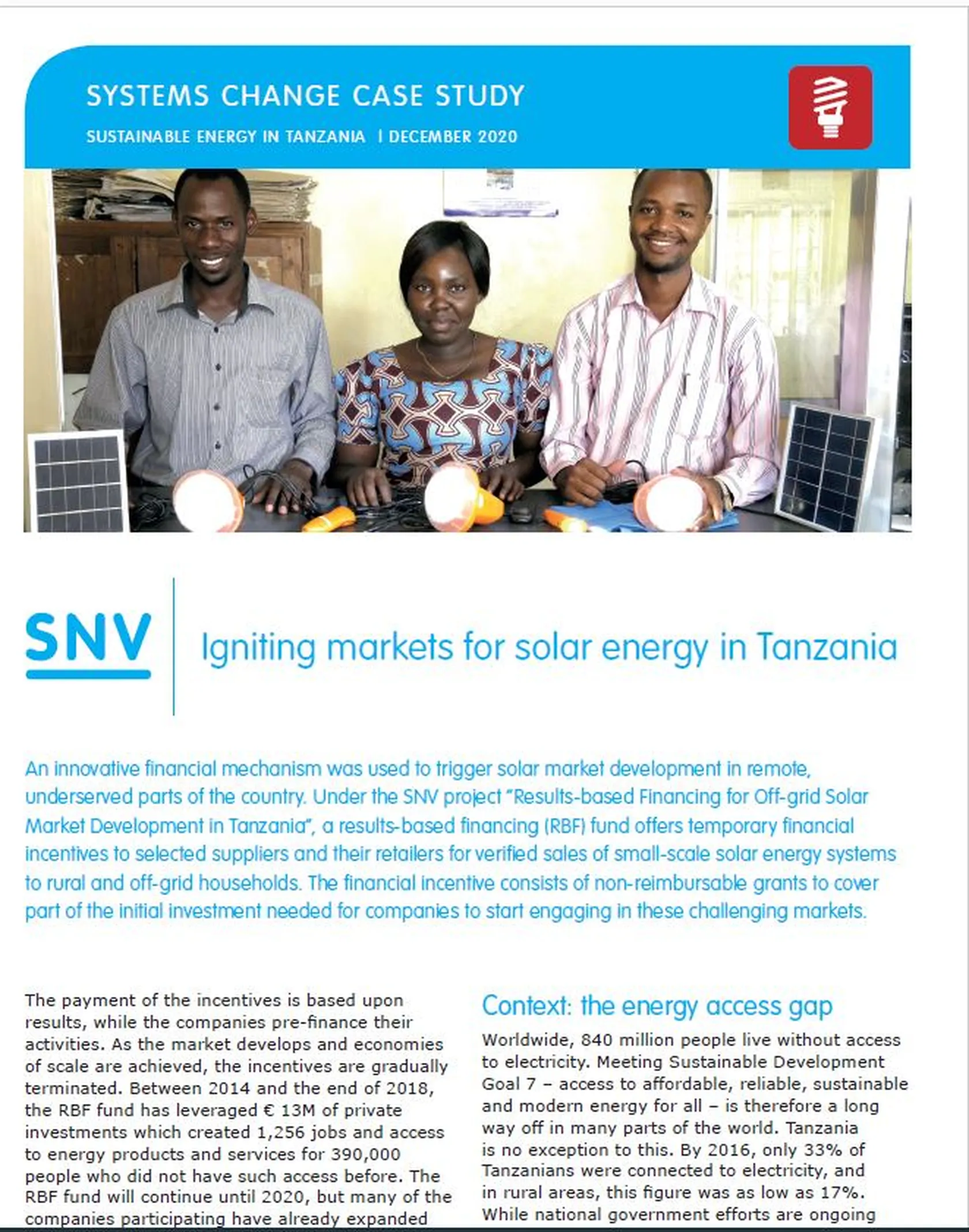 Systems change: Igniting markets for solar energy in Tanzania