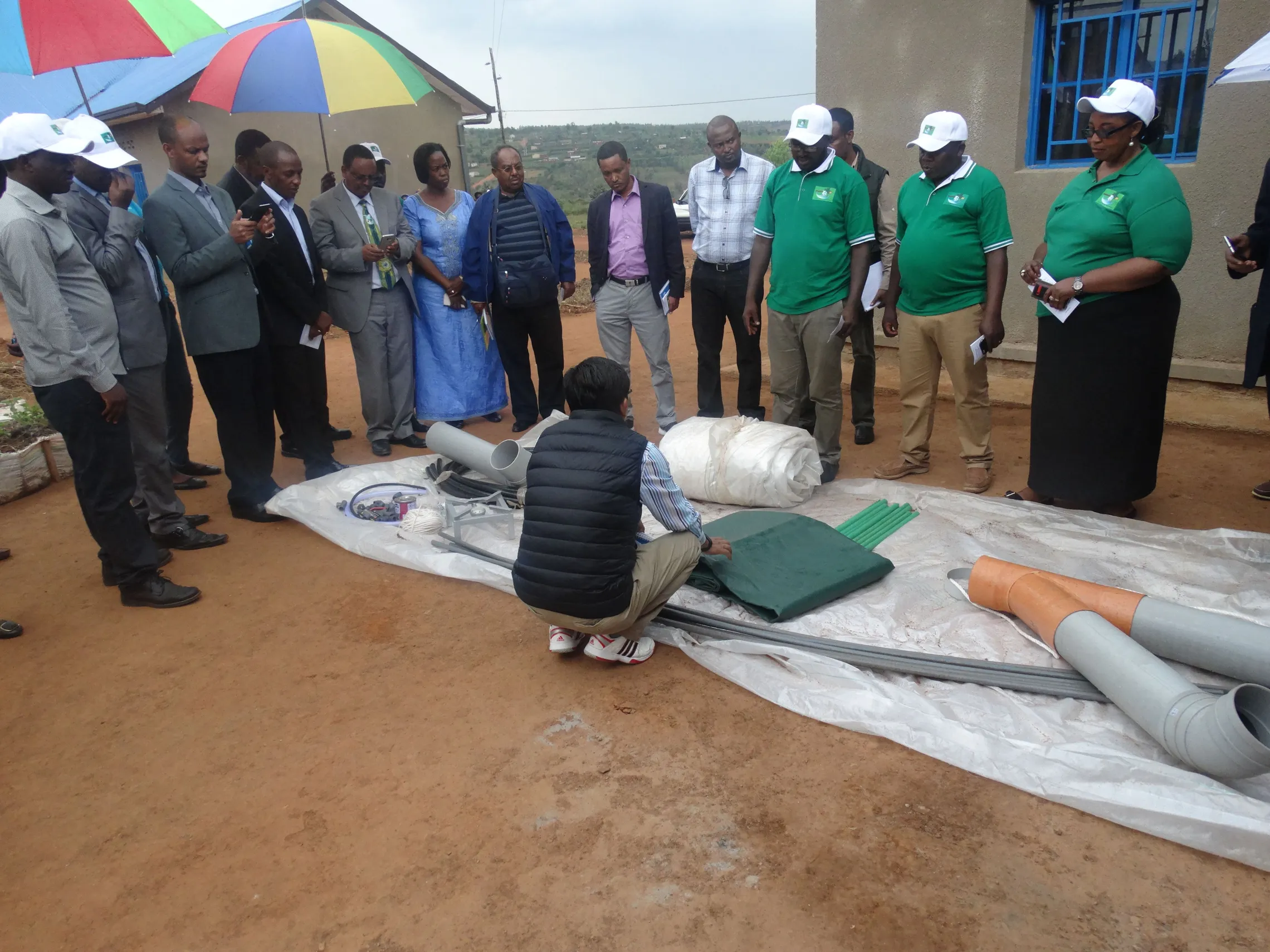 Learning by doing: SNV Ethiopia's Saroj checks out a canvas digester in Bugesera